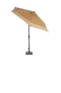 Martha Stewart Living Miramar II 9 ft Patio Tiilt Umbrella in Tan w Trim Accent