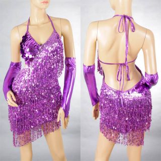 Lady Cocktail Club Wear Party Latin Dance Asymmetric Sequin Fringe Dress 2051
