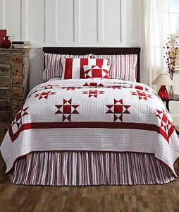 Country Primitive Carolina Quilt Sham Pillow Pillowcases Red White New VHC