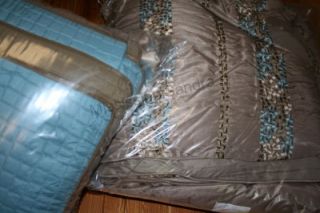 Phoenix Montage Queen 12pc Comforter Set Mocha Brown Teal Blue Gold Embroidered