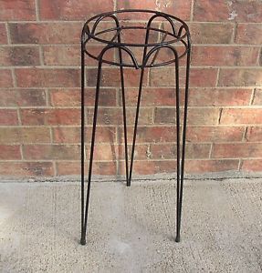 Vintage Hairpin Leg Plant Stand Black Mid Century Modern Wrought Iron Metal