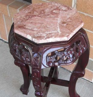 Vintage Old Asian Carved Hardwood Table Plant Stand with Marble Top
