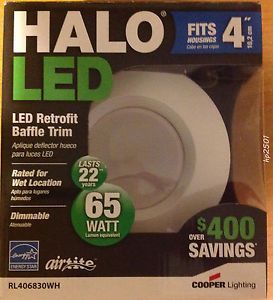 Halo 4 in Retrofit Matte White Baffle LED Recessed Lighting Trim Downlight