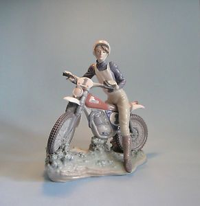 Large RARE Lladro Figurine Girl on Motorcycle Retired Limited Edition Signed