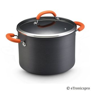 Rachael Ray 82547 Hard Anodized 10 Quart Stock Sauce Pot Pan w Glass Lid Orange