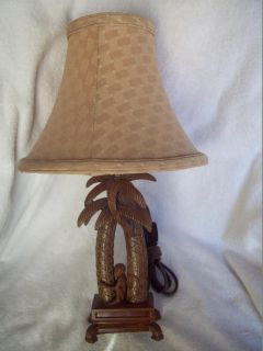 Pair 2 Double Palm Trees with Monkey Table Lamps Cloth Shade Cheyenne