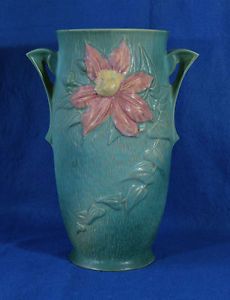 Vintage Roseville Clematis Vase Green 112 12" Large 2 Restore