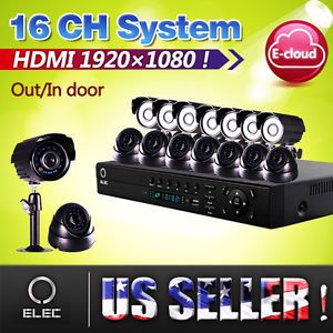 Elec® 16 Channel HDMI Security DVR Dome 8 Out 8 Indoor IR Home Camera System Kit