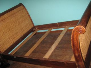 Wood and Wicker Sleigh Bed Queen Headboard and Footboard
