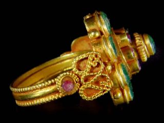 Old Antique Maharajah Genuine Emerald Ruby Blooming Flower Gold Ring Pretty
