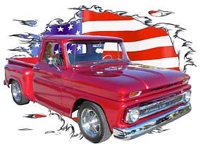 1964 Red Chevy Pickup Truck Custom Hot Rod USAT T Shirt 64 65 66 Muscle Car T