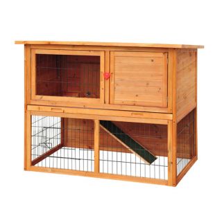 Pawhut 50" Wooden Two Story Rabbit Hutch Bunny Habitat House Pet Cage w Run
