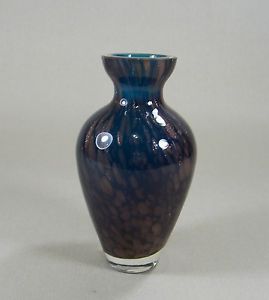 Blue Bronze Gold Glitter Swirl Glass Bud Vase Decorative Bottle Small