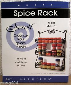 Scroll Wall Mount Black Spice Rack Matching Screws 15”X12½”X2¾” New Box Wear