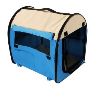 Pet Carrier Dog House Soft Crate Cage Kennel Portable Blue and White