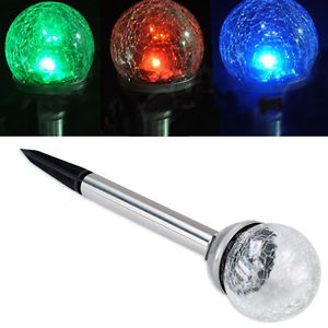 New RGB 3 Color Change Solar Garden Path Crackle Glass Ball LED Light Lamp Stake