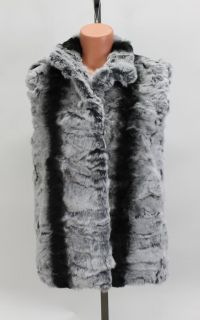 NT 60 58568 New Plus Size Grey Dyed Rex Rabbit Fur Vest Jacket Coat Stroller 2XL