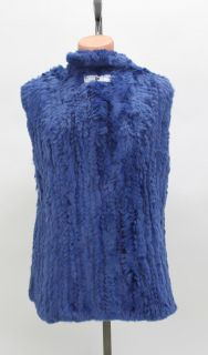 58531 New Plus Size Blue Knit Rex Rabbit Fur Vest Coat Stroller Jacket XL