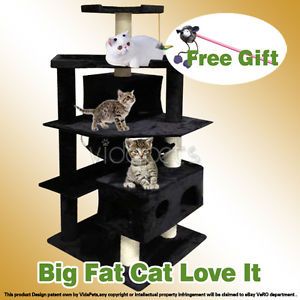Vidapets 71" Black Big Fat Cat Tree Condo Furniture Scratch Post Play House