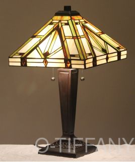 Tiffany Style Stained Glass Lamp "Golden Mission" w Tiffany Summer Card