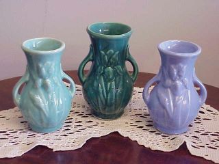 3 Vintage Shawnee "Iris" Two Handled Bud Vases