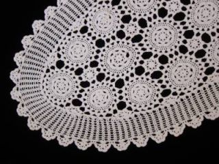 Vintage Table Runner Linen White Crochet