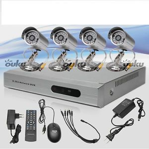 4CH 4 Channels Home CCTV DVR Security System Remote Control with Outdoor Cameras