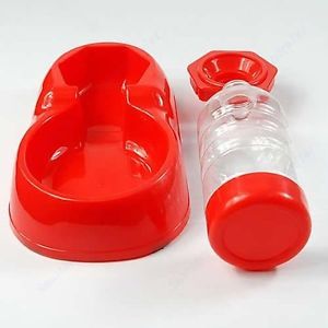 Pet Dog Cat Automatic Water Dispenser Food Dish Bowl Feeder Red New