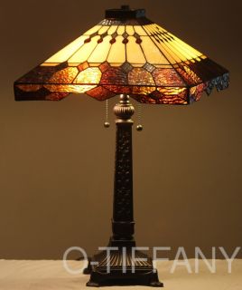 Tiffany Style Stained Glass Mission Lamp "Tahoe" w Metal Base