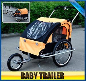 New 2in1 Double Baby Bicycle Bike Trailer Jogger Stroller Yellow Black