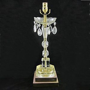 Vintage Hollywood Regency Cut Crystal Molded Glass and Brass Table Lamp