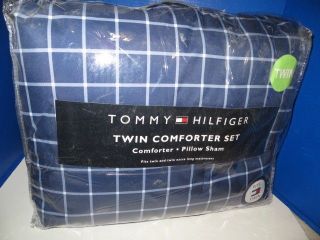 New Tommy Hilfiger Franklin Blue White Plaid Comforter Sham Set Twin XL Dorm