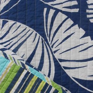 Tommy Bahama Seaside Palm Leaf 2pc Twin Quilt Set Tropical Beach Cottage Blue
