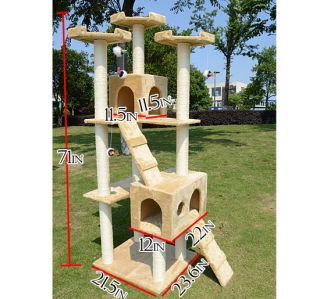 New 71" Cat Tree Condo Furniture Scratch Post Pet House Beige w Free Toys