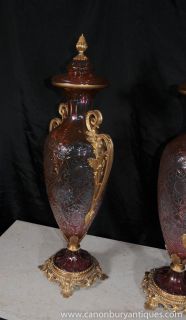 Pair French Empire Cut Glass Amphora Urns Vases
