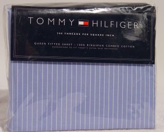 Tommy Hilfiger Lincoln Blue White Avenue Stripe Queen Fitted Sheet