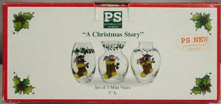 Portmeirion Studio " A Christmas Story" Set of Three Mini Glass Vases New in Box