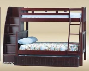 Stairway Walnut Twin Full Wood Bunk Bed Step Chest Drawers Under Bed Trundle