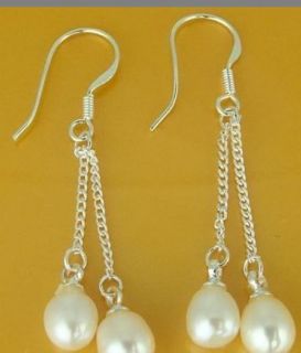 Beautiful White Freshwater Pearl Silver Drop Earrings AAA