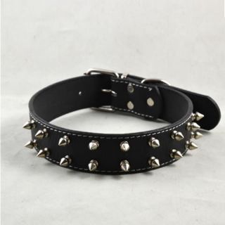 17 21" PU Leather Spiked Studded 2 Rows Dog Collar Heavy Duty 1 3" Large