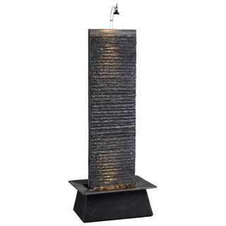 Natural Black Stone Table Wall Water Fountain with Water Feature Pump and Light