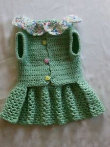 Crocheted Pet Dog Clothes Apparel Sweater Dress Coat Baby Green Small