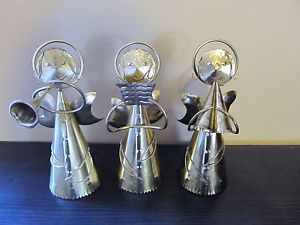 3 Christmas Angel Decorations Gold Light Metal Aluminum Musical Instruments