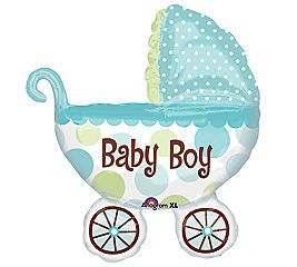 Its A Boy Baby Buggy 31" Balloons New Baby Shower Decorations Free Ribbon