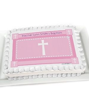 Delicate Pink Cross Edible Cake Topper Personalized Baptism Decorations