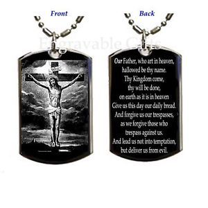 Lord's Prayer and Cross Jesus Dog Tag Pendant Necklace