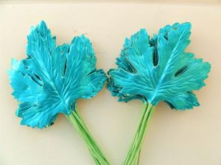Vintage Turquoise Foil Xmas Wreath Ornament Corsage Metallic Maple Leaves H