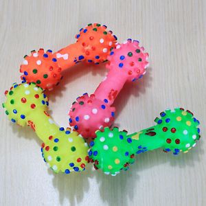 Pet Dog Cat Puppy Colorful Sound Polka Dot Squeaky Rubber Dumbbell Chewing Toys