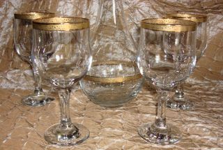 Vintage Gold Trim Wine Decanter Set Gold Rims Beautiful Includes 4 Glasses