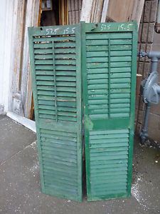 PR Victorian Louvered House Window Louvered Shutters Green Paint 57 x 15 5"